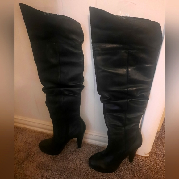 Black Slouchy Over the Knee Boots with High Heel - Picture 1 of 3